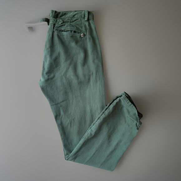 & Sons Pants 32 Green Minimalist Streetwear Chino Buckle Back Army Military - Picture 1 of 9
